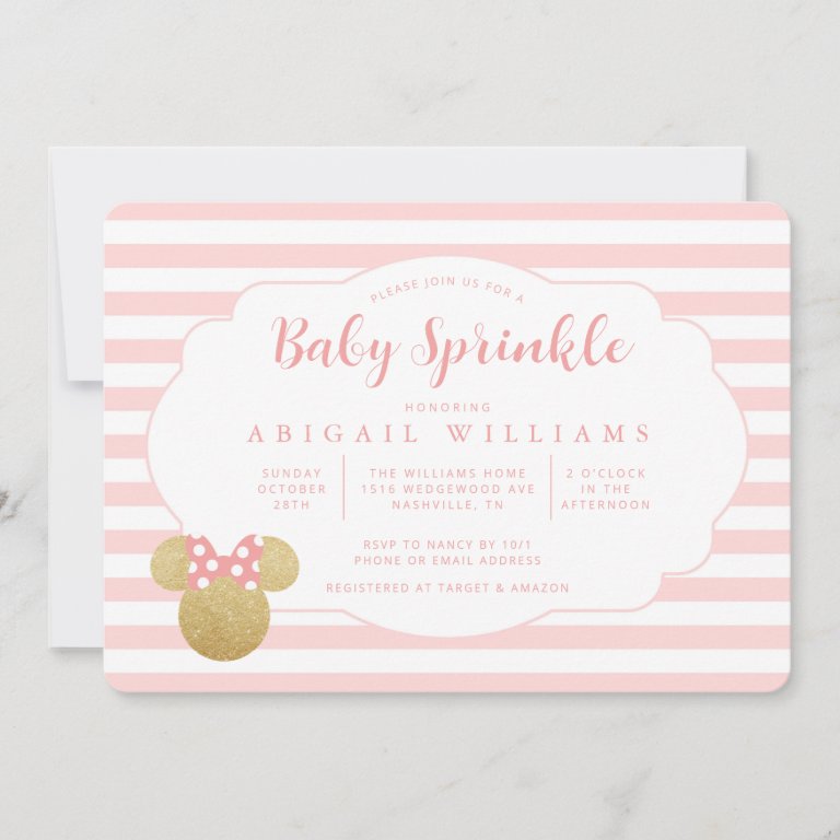 Minnie | Pink &amp; Faux Gold Glitter  Baby Sprinkle Invitation