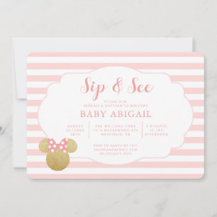 Minnie   Pink & Faux Gold Glitter Sip and See Invitation