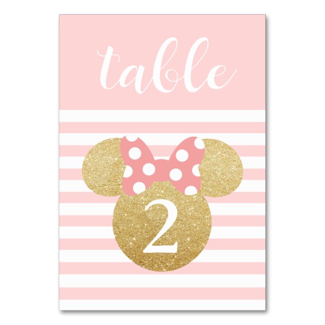 Minnie Pink & Gold Baby Shower Table Number (Front)