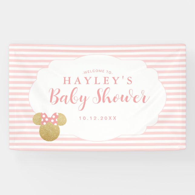 Minnie | Pink & Gold Glitter Baby Shower Welcome Banner (Horizontal)