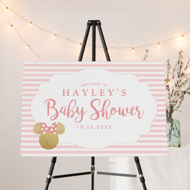 Minnie | Pink & Gold Glitter Baby Shower Welcome Foam Board (In Situ (Stand))