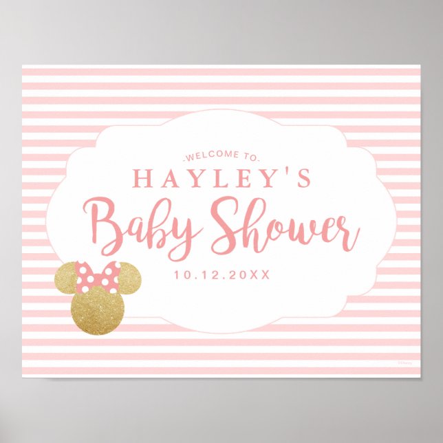 Minnie | Pink & Gold Glitter Baby Shower Welcome Poster (Front)