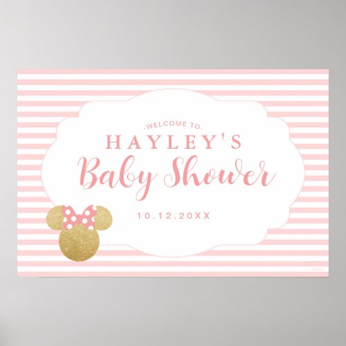 Minnie  Pink  Gold Glitter Baby Shower Welcome Poster