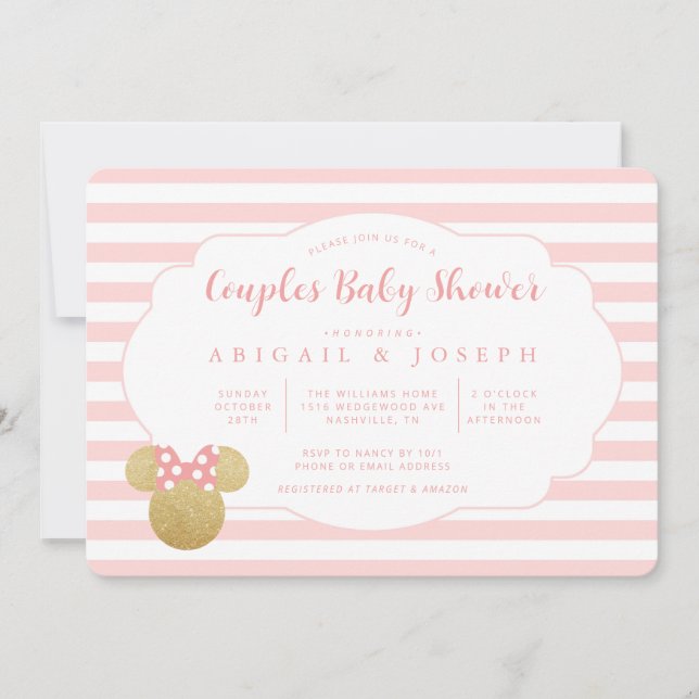 Minnie | Pink & Gold Glitter Couples Baby Shower Invitation (Front)