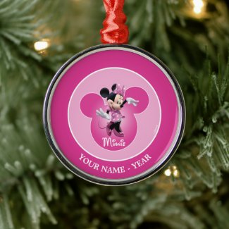Minnie | Pink Mickey Head Icon Add Your Name Metal Ornament