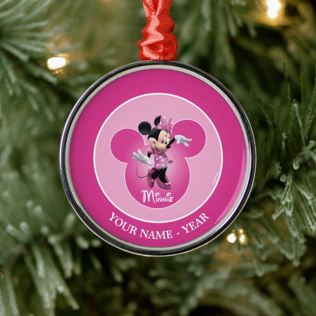 Minnie | Pink Mickey Head Icon Add Your Name Metal Ornament (Tree)