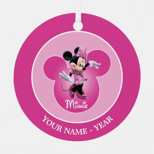 Minnie  Pink Mickey Head Icon Add Your Name Metal Ornament