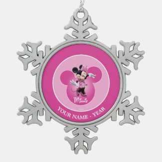 Minnie | Pink Mickey Head Icon Add Your Name Snowflake Pewter Christmas Ornament