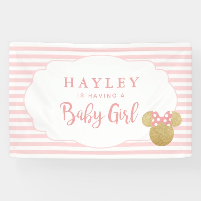 Minnie | Pink Striped Gold Glitter Baby Shower Ban Banner (Horizontal)