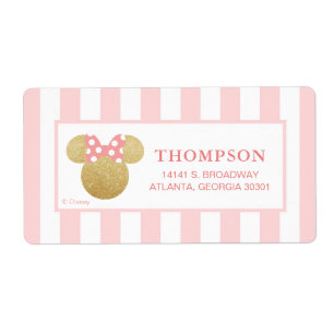 Minnie Pink Striped Gold Glitter Baby Shower Label