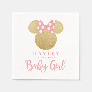 Minnie | Pink Striped Gold Glitter Baby Shower Napkins