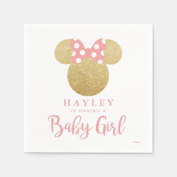 Minnie | Pink Striped Gold Glitter Baby Shower Napkins by MickeyAndFriends at Zazzle