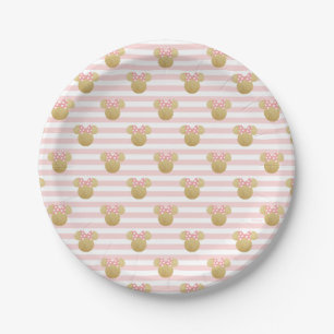 Minnie Pink Striped Gold Glitter Baby Shower Paper Plates