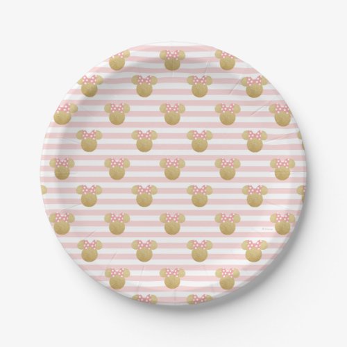 Minnie  Pink Striped Gold Glitter Baby Shower Paper Plates