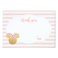 Minnie | Pink Striped Gold Glitter Thank You Card