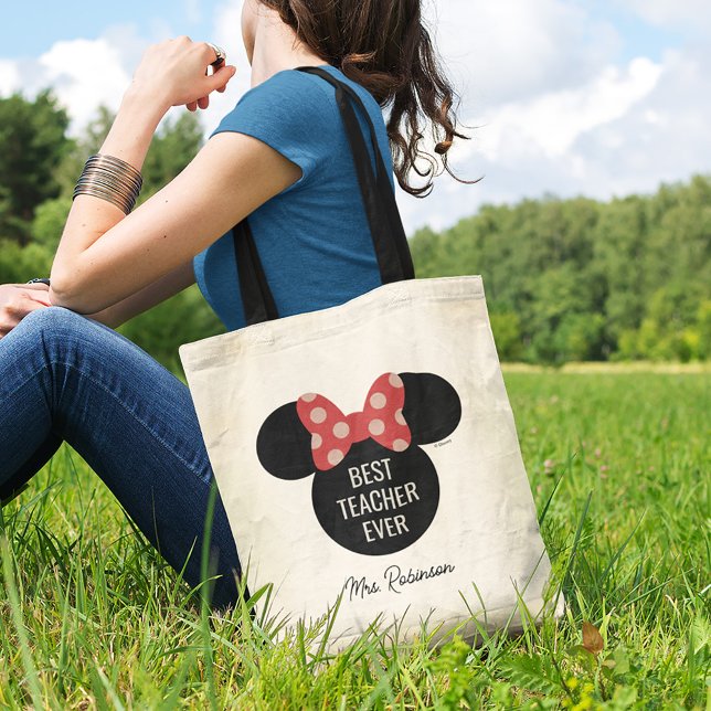Minnie Polka Dot Head Silhouette | Best Teacher Tote Bag (Person carrying tote bag)