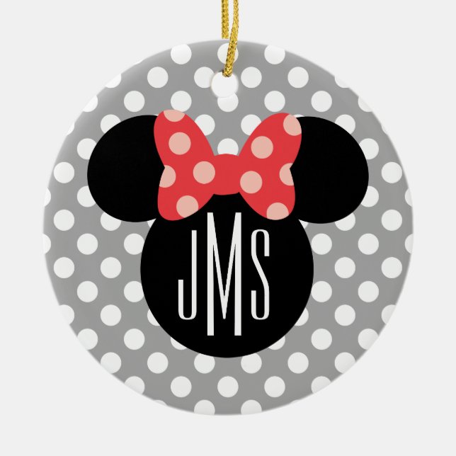 Minnie Polka Dot Head Silhouette | Monogram Ceramic Ornament (Front)