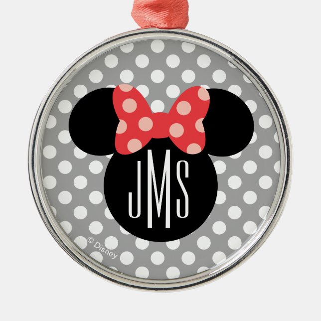 Minnie Polka Dot Head Silhouette | Monogram Metal Ornament (Front)
