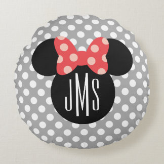 Minnie Polka Dot Head Silhouette | Monogram Round Pillow