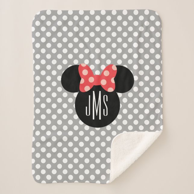 Minnie Polka Dot Head Silhouette | Monogram Sherpa Blanket (Front)