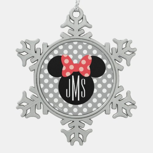 Minnie Polka Dot Head Silhouette  Monogram Snowflake Pewter Christmas Ornament