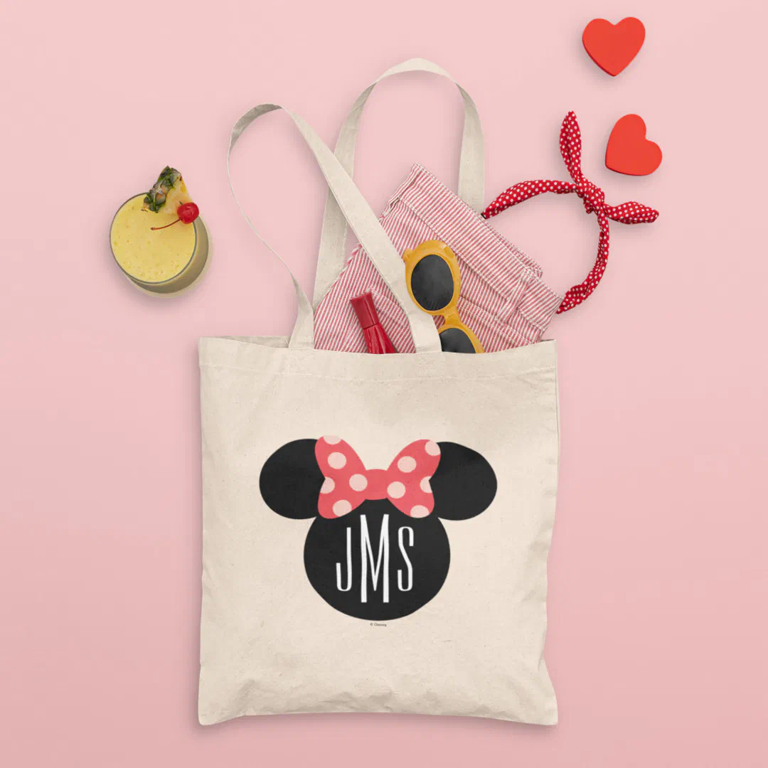 Minnie Polka Dot Head Silhouette | Monogram Tote Bag