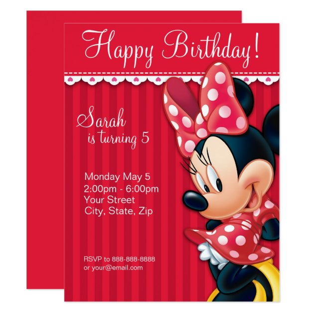 Minnie Red And White Birthday Invitation