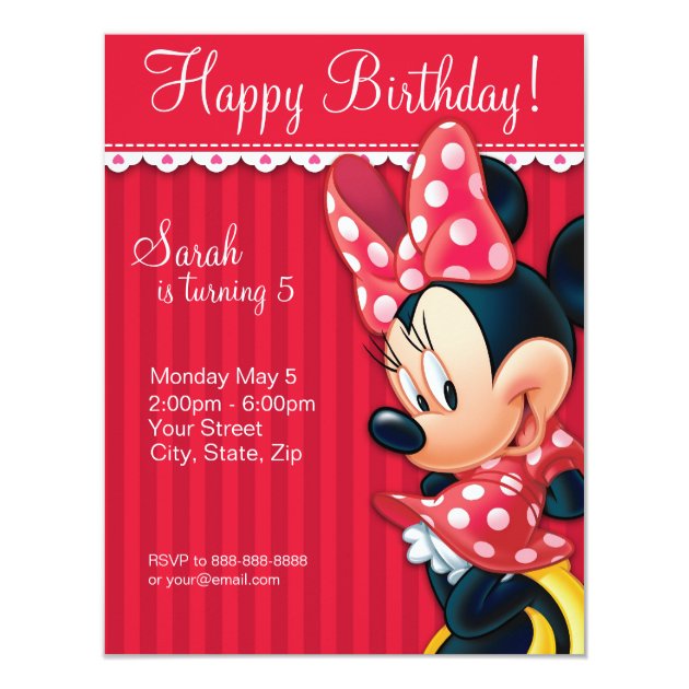 Minnie Red And White Birthday Invitation
