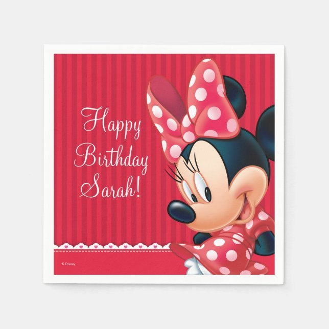 Minnie Red and White Birthday Paper Napkins (Front)