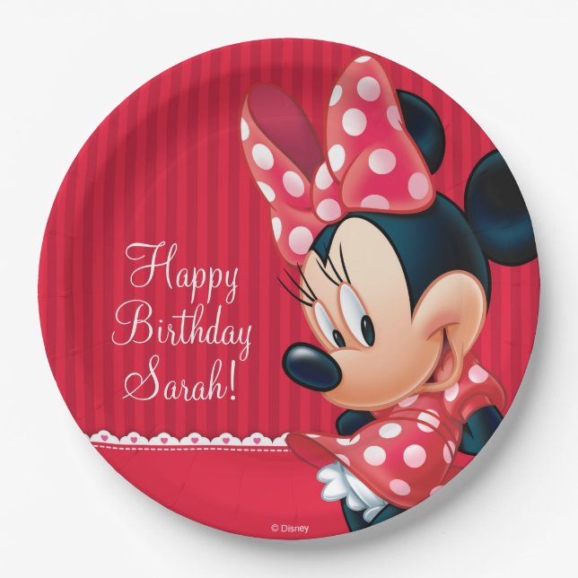 Minnie Red and White Birthday Paper Plates (Front)