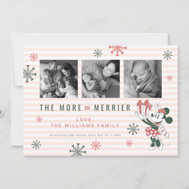 Minnie The More the Merrier New Baby Christmas Holiday Card (Front)