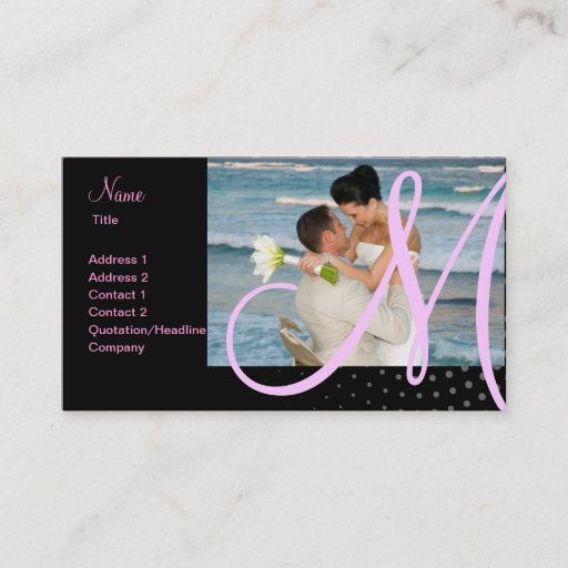 Customizable minniemay monogram halftone pincture, black+pink business card template