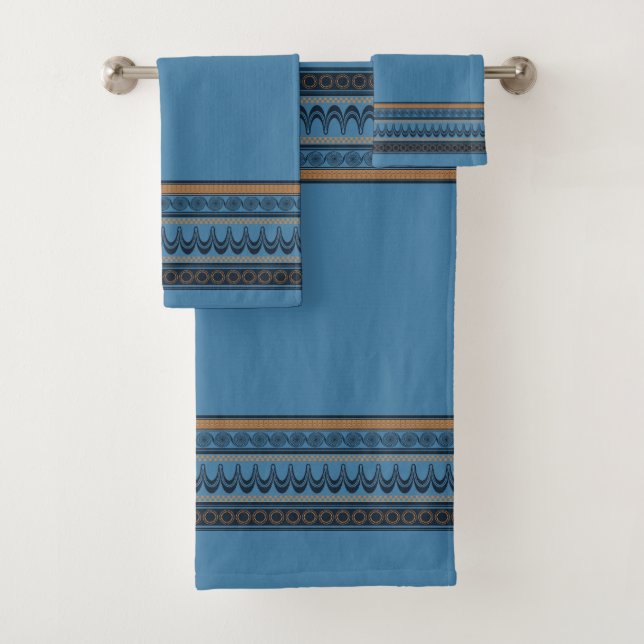 Minoan Blue Bath Towel Set - Ancient Elegance (Insitu)