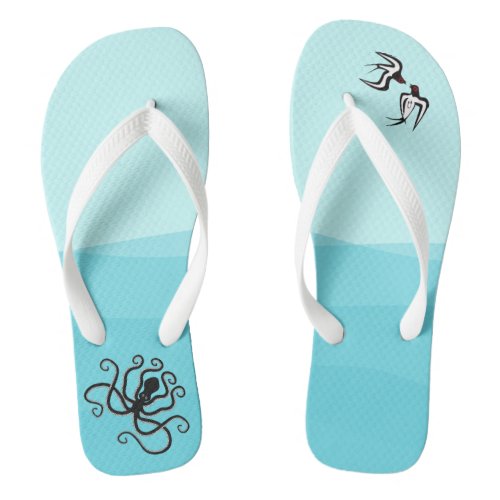 Minoan Style Seascape Octopus  Swallows Flip Flop