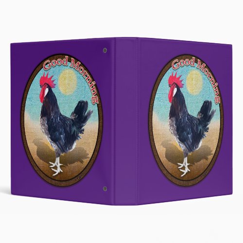 Minorca Rooster Good Morning Vintage Oval 3 Ring Binder