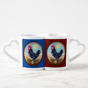 Minorca Rooster Good Morning Vintage Oval Coffee Mug Set