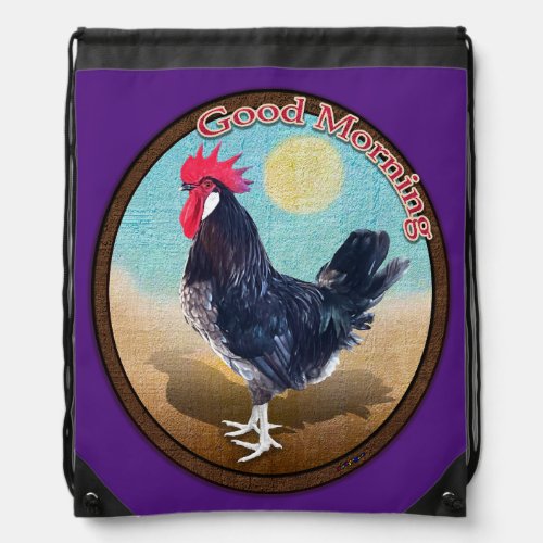 Minorca Rooster Good Morning Vintage Oval Drawstring Bag