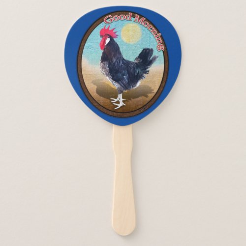 Minorca Rooster Good Morning Vintage Oval Hand Fan