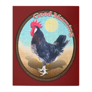 Minorca Rooster Good Morning Vintage Oval Metal Print