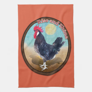 Minorca Rooster Rise and Shine Vintage Oval Kitchen Towel