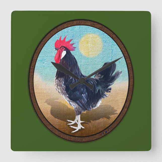 Minorca Rooster Vintage Oval  Square Wall Clock (Front)