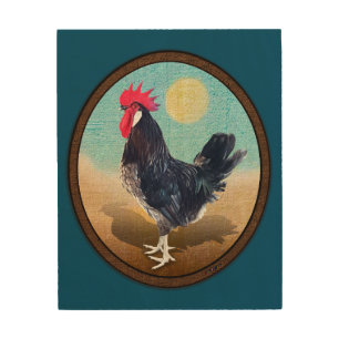 Minorca Rooster Vintage Oval Wood Wall Art