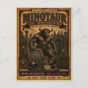 Minotaur, Vintage Circus Monster Postcard