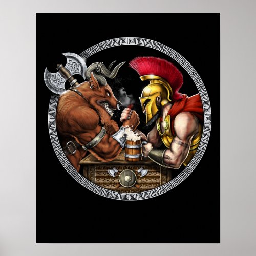 Minotaur vs Spartan Arm Wrestling Poster