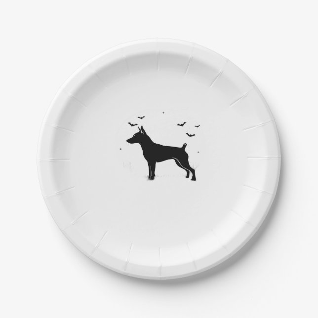 MinPin Dog � Halloween Moon Silhouette Classic T-S Paper Plates (Front)