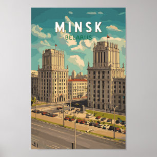Minsk Belarus Illustration Travel Art Vintage Poster