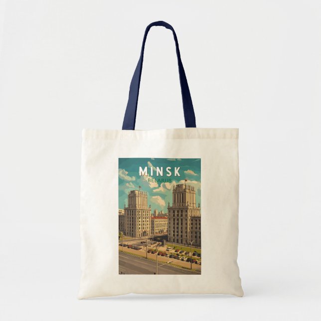 Minsk Belarus Illustration Travel Art Vintage Tote Bag (Front)