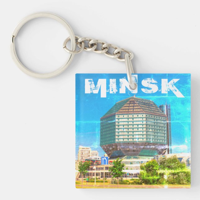 Minsk Belarus State Library Architecture City Keychain (Front)