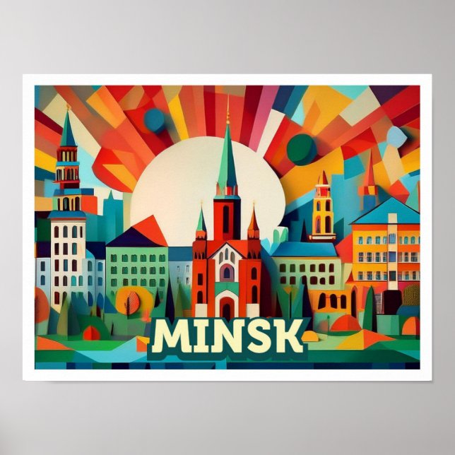 Minsk Belarus Travel artistic colorful Poster (Front)
