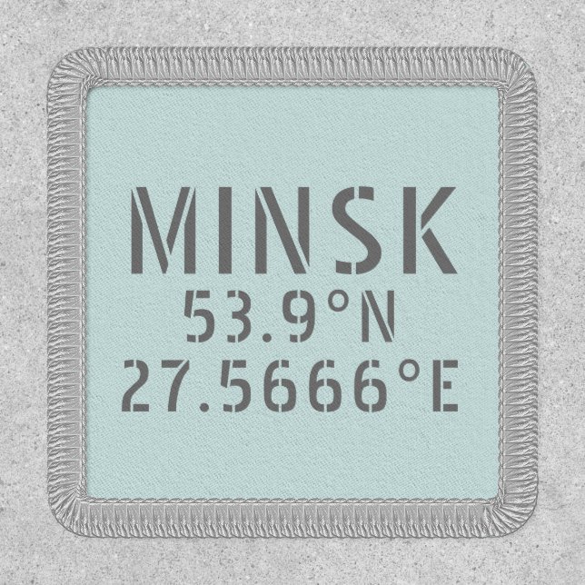 Minsk Latitude Longitude Coordinates Iron On Patch (Front)